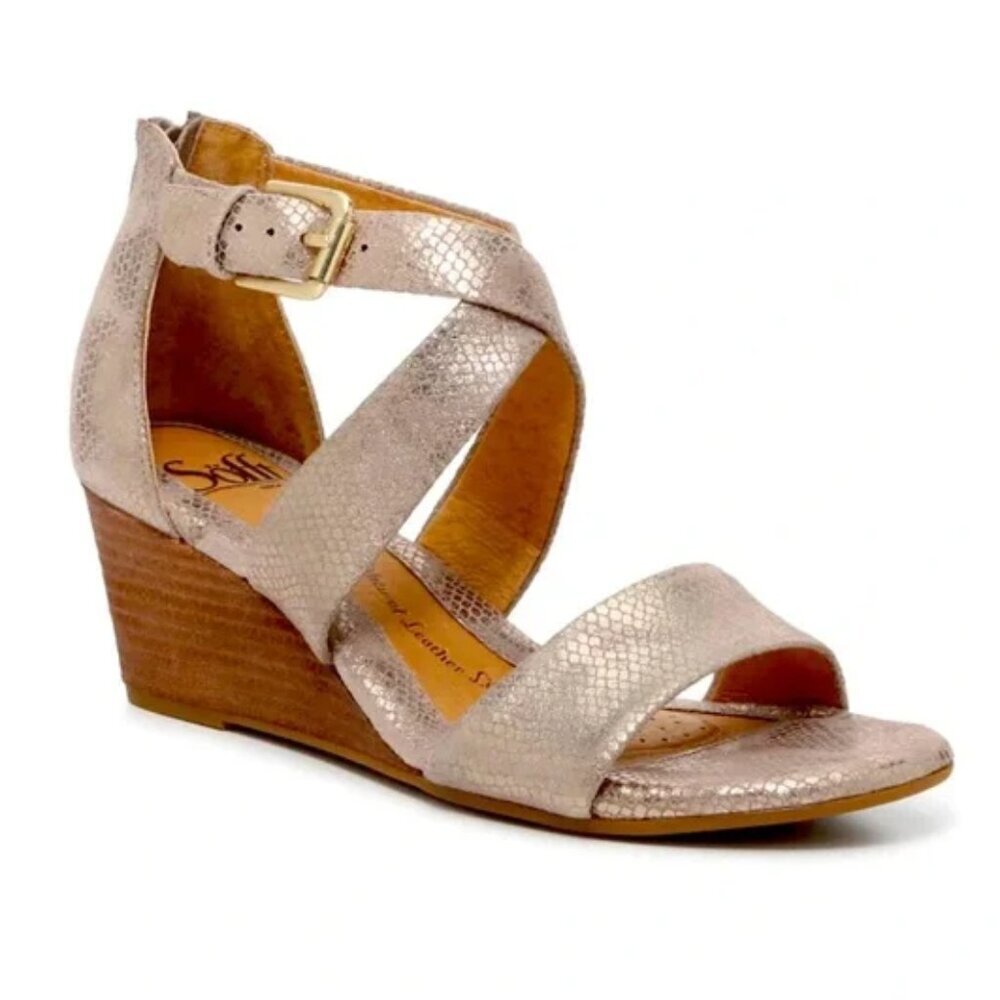 Sofft Mauldin Bistro Taupe Snakeskin Embossed Criss-Cross Wedge, Size 9.5 - Picture 3 of 11